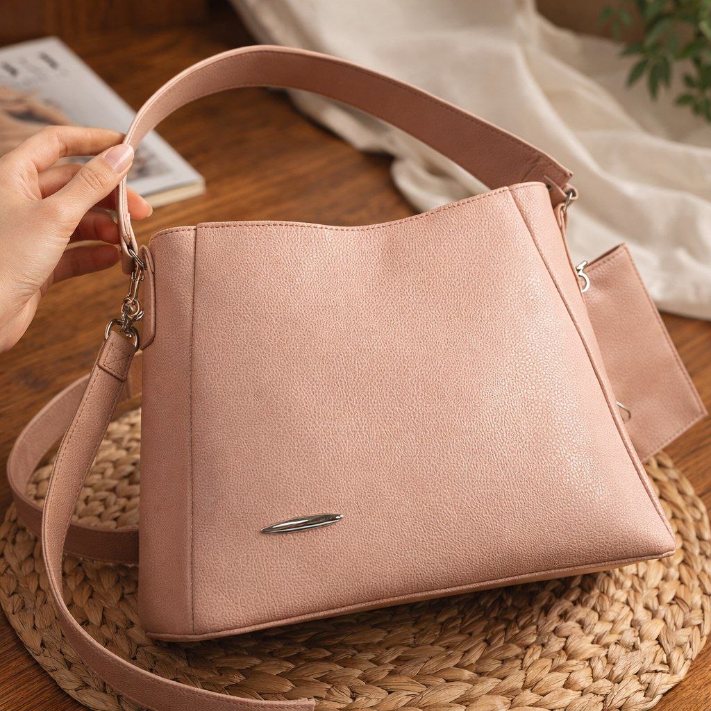 حقيبة هوبو جلد مع محفظة صغيرة – إطلالة أنيقة وعصرية Size : 24*32